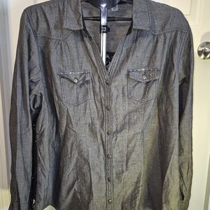 Chic Cato Gray & Black Button-Down Blouse | Size 22/24 | Stylish & Comfortable!